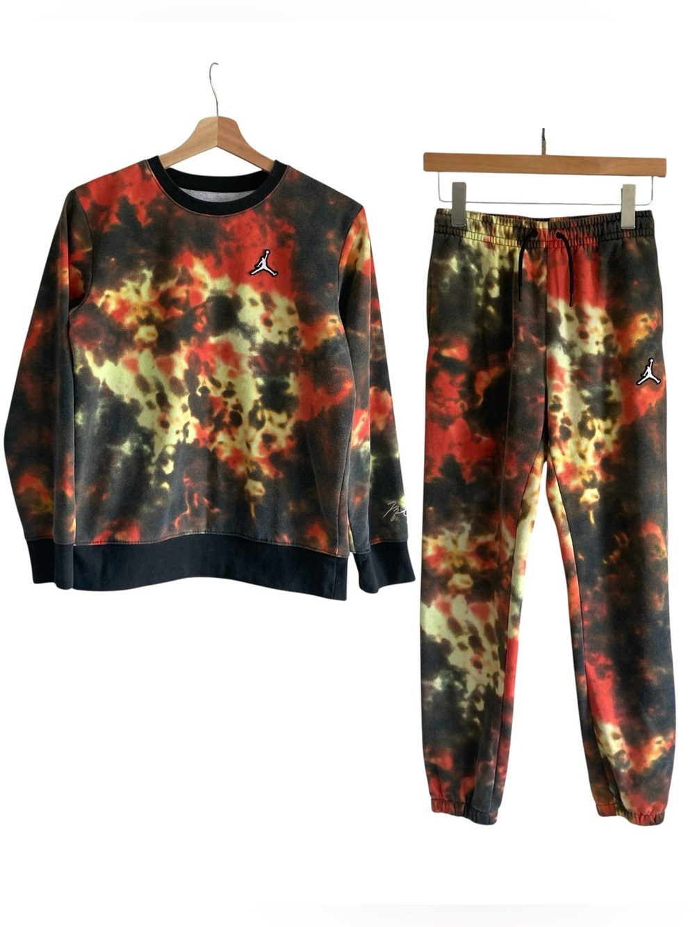 Jordan Smoke Orange Black Tie-Dye Kids Crewneck Sweatshirt & Joggers Set